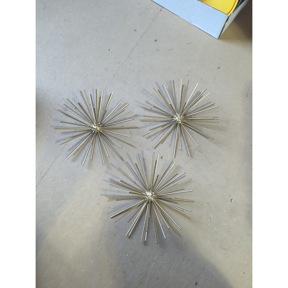 3 Retro Atomic Starburst Gold Metal MCM Style Table/Wall ART Decor
